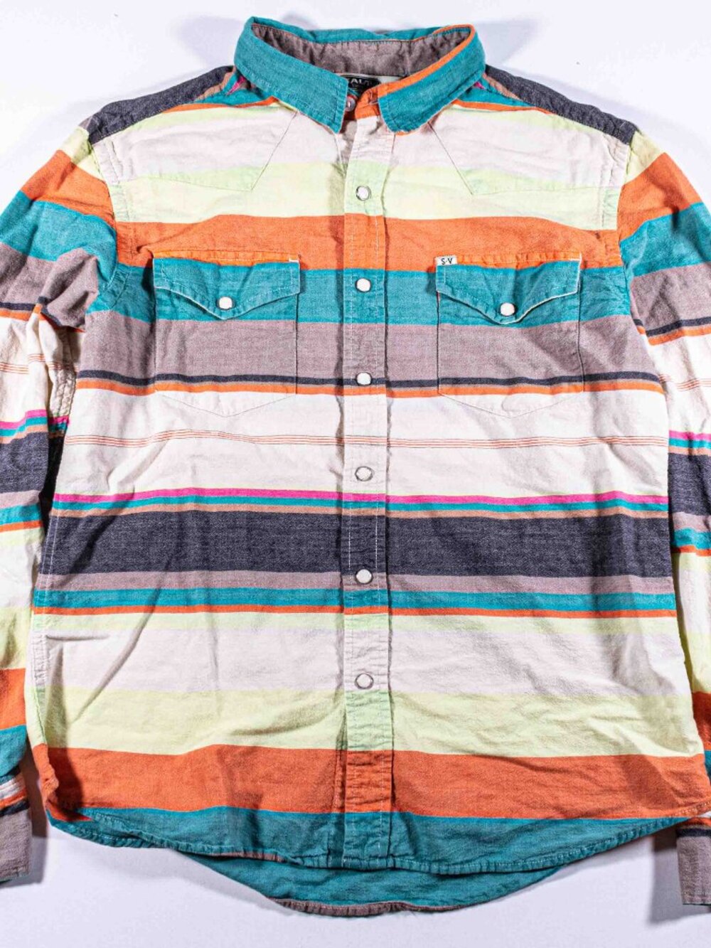 Salt Valley Western Striped Pearl Snap Shirt Mens Medium Cowboy Long Sleeve M